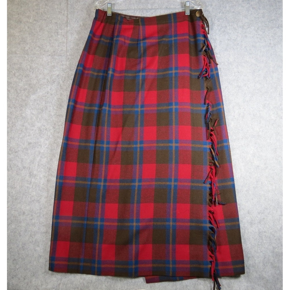 VTG Pendleton Tartan Wool Fringe Wrap Skirt Outlander Winter Classic Sz 16 READ